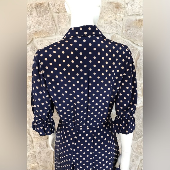 Timeless Vintage 1960s Blue Polka Dot Shirt Dress with Pleated Skirt Classic - Picture 12 of 16